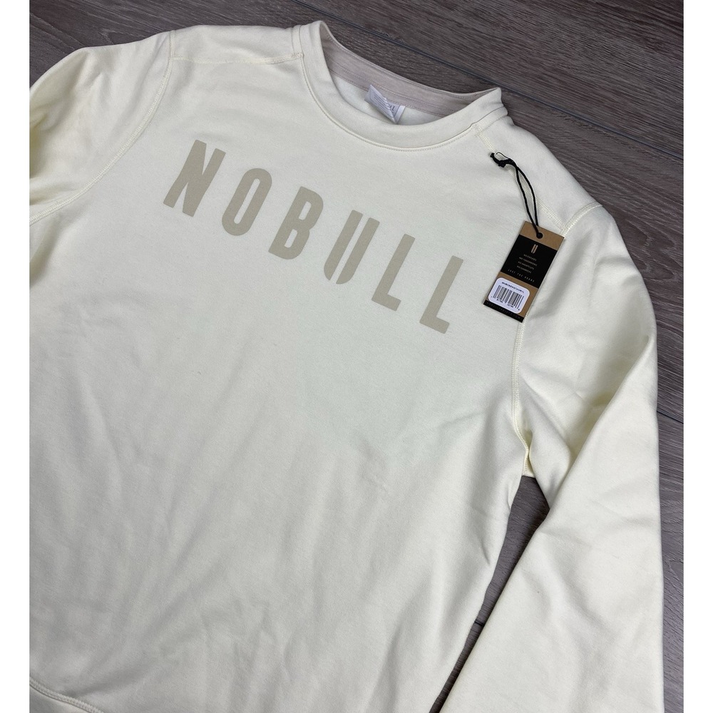 Nobull Men's Long Sleeve Crew Neck Logo Pullover Sweater Ivory Size Large New
